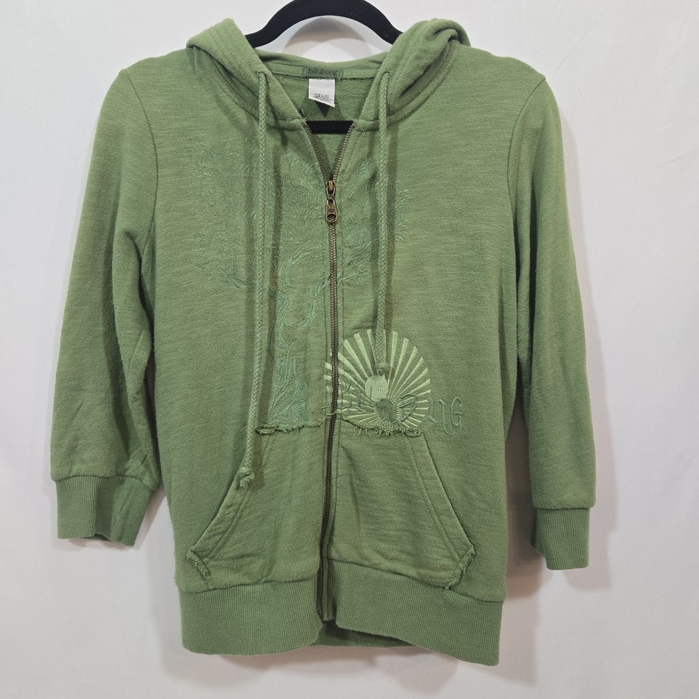 Vintage Y2K Billabong Womens M Moss Green Zip Hoodie Surf Fairy Grunge
